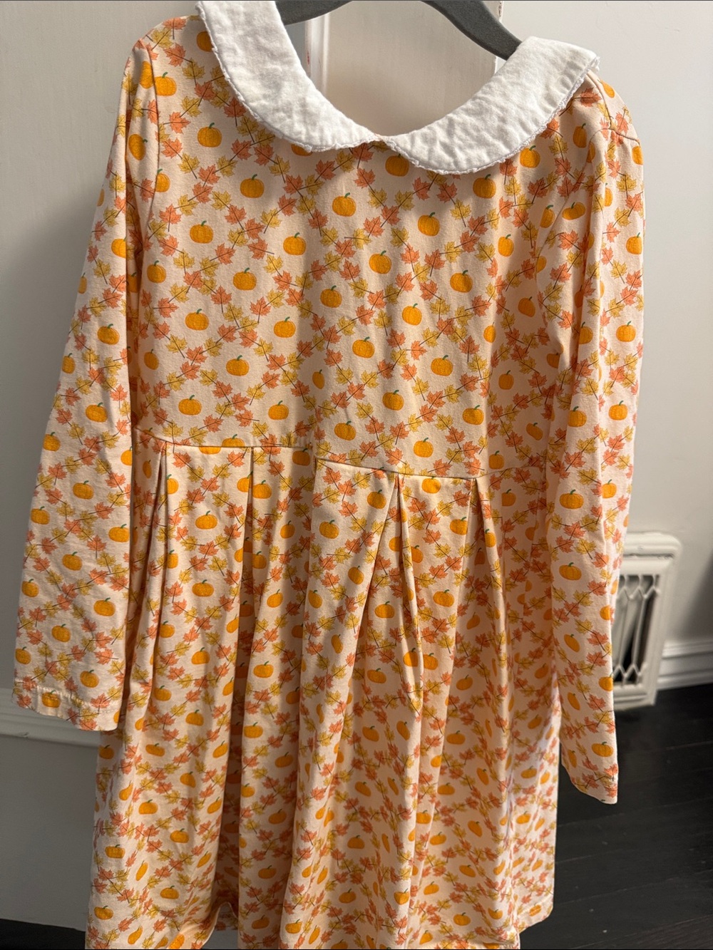 Rachel Riley Cream Dress with Yellow and Orange Pumpkin Print